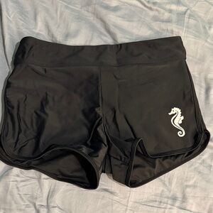 Black Women's Swim Shorts with Seahorse Logo